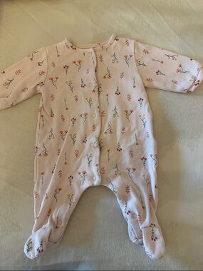Pink Floral Footed Baby One-Piece